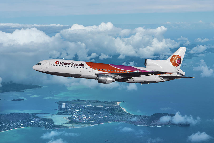 Hawaiian Airlines L-1011 Over the Islands Mixed Media by Erik Simonsen
