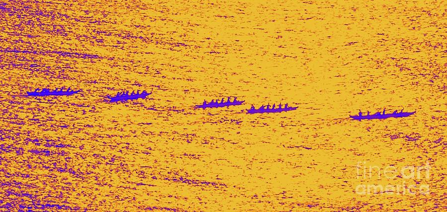 Hawaiian Canoes On Golden Waters by D Davila Hawaiian Canoes On Golden Waters by D Davila