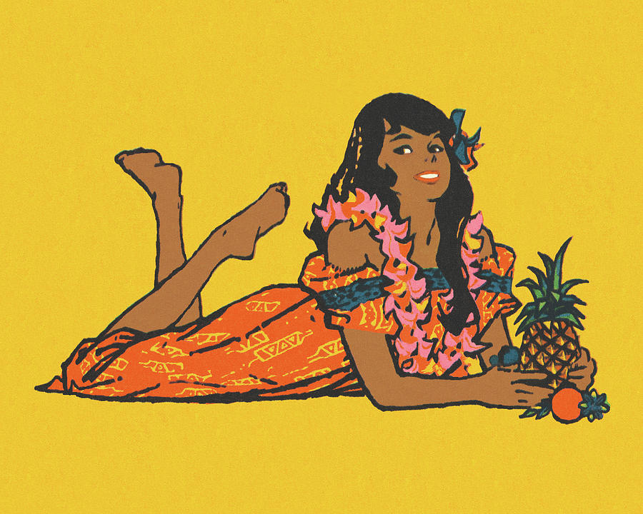 Vintage Drawing - Hawaiian Girl Relaxing by CSA Images