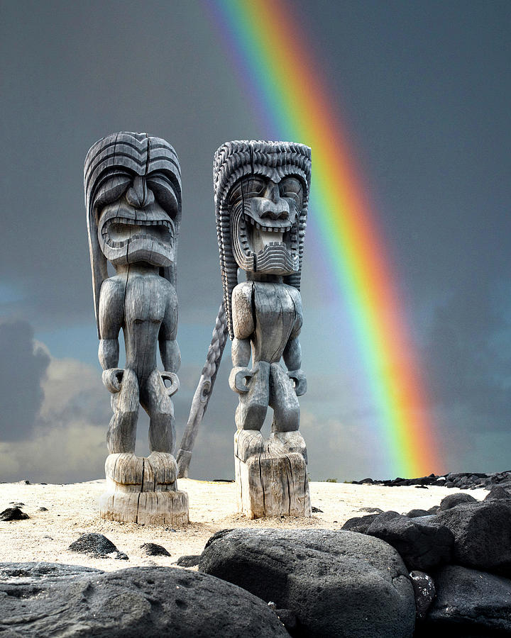 Rainbow Photograph - Hawaiian Tikis by Sean Davey