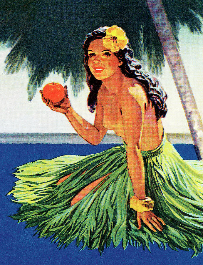 Vintage Drawing - Hawaiian woman by CSA Images
