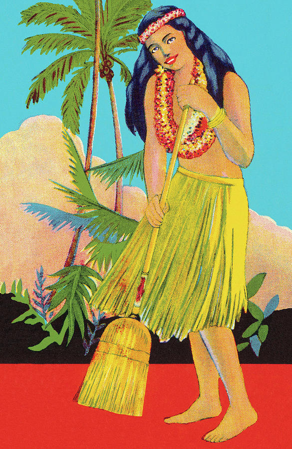 Vintage Drawing - Hawaiian Woman with a Broom by CSA Images