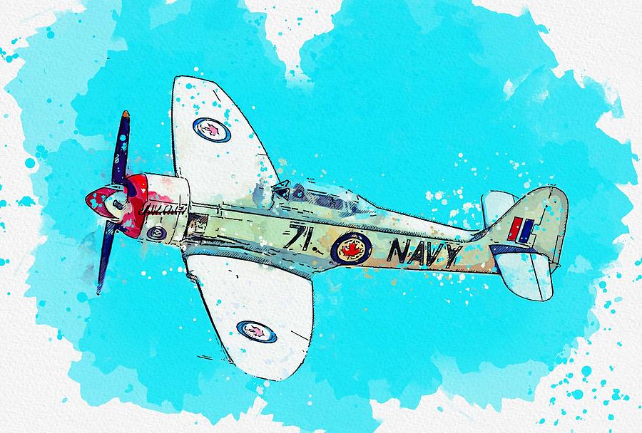 Hawker Sea Fury Fb11 Vr930 Watercolor By Ahmet Asar Painting