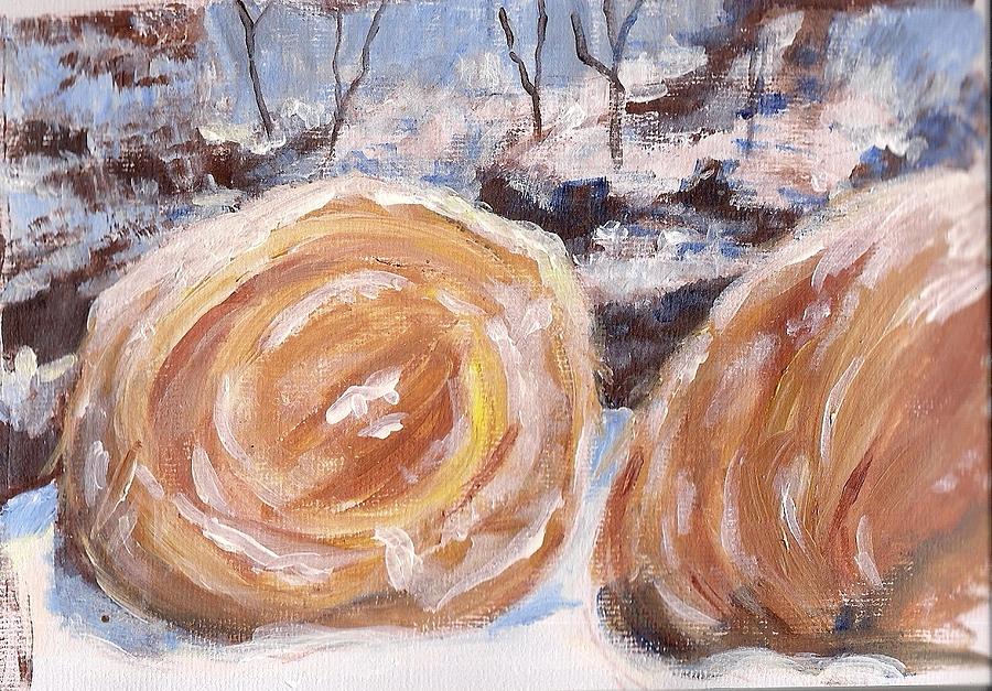 Tree Painting - Hay Bales in the Snow by Elizabeth Lane
