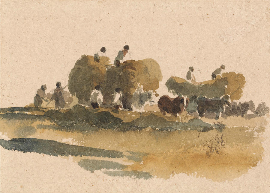 Hay Wagons Drawing by Peter De Wint