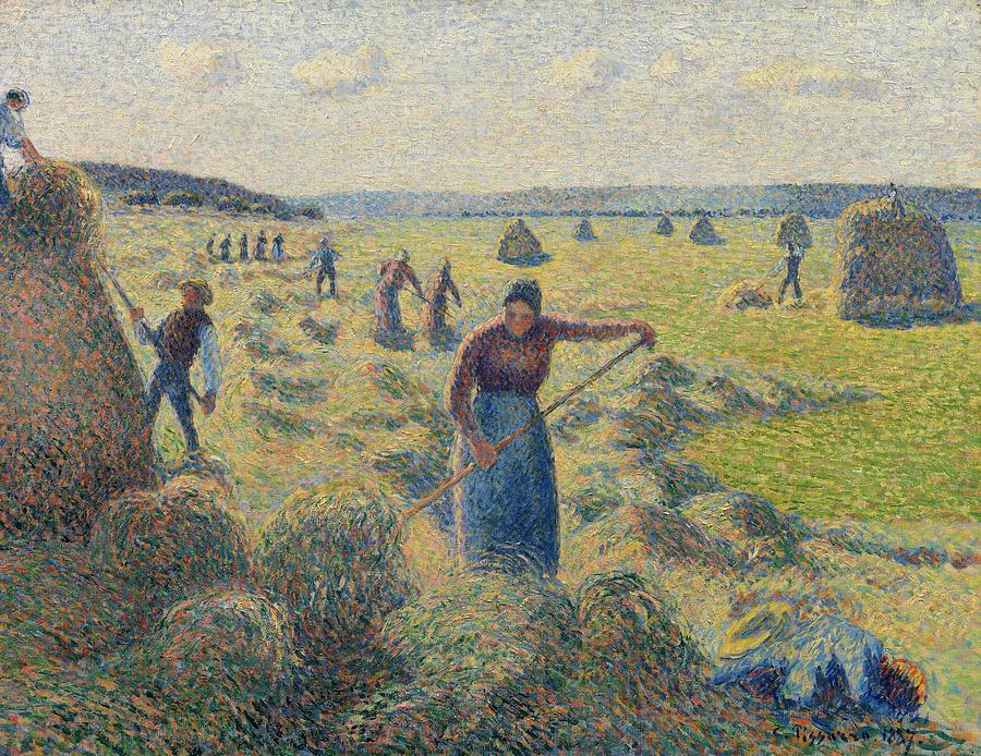 Haymaking, Eragny. Painting by Camille Pissarro -1830-1903-