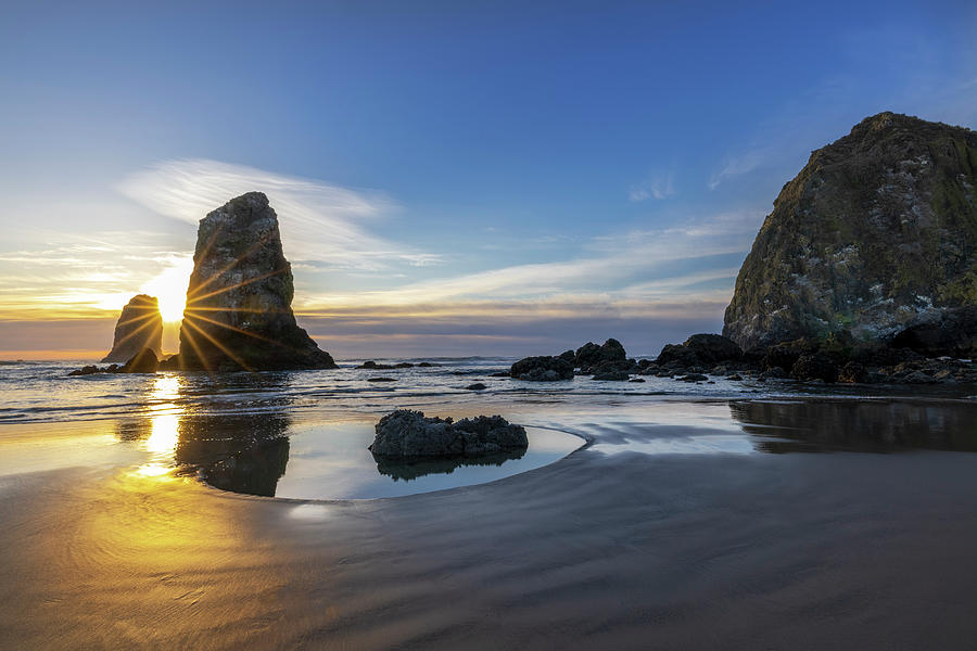 Haystack Rock Pinnacles At Low Tide Photograph by Chuck Haney - Fine ...