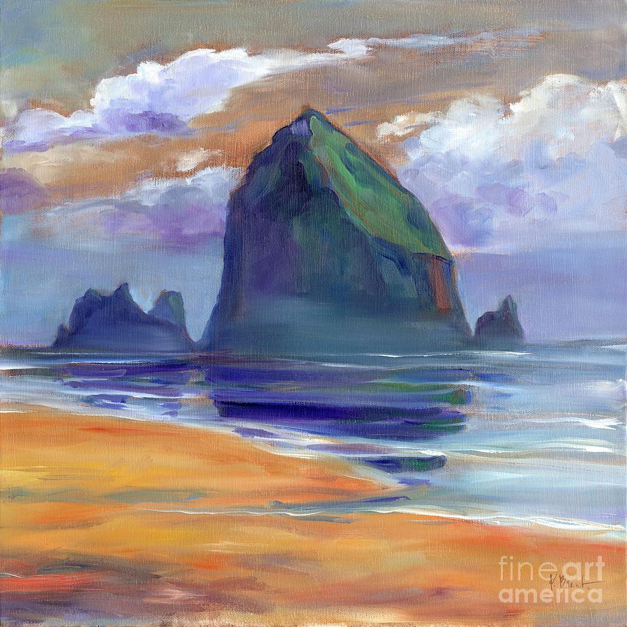 Beach Painting - Haystack Rock Reflections by Paul Brent