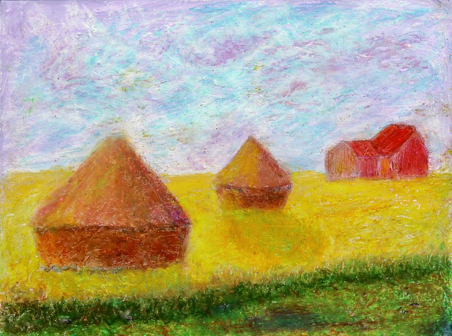 Haystacks After Monet Drawing by Thomas Santosusso