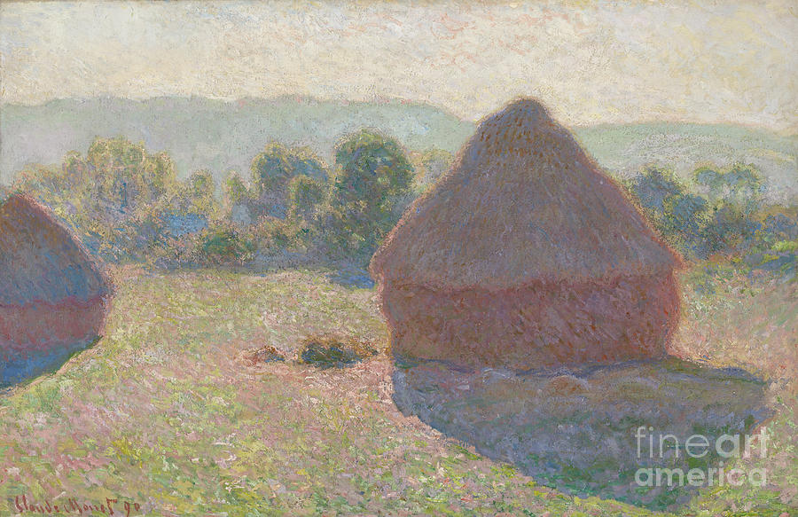 Haystacks, Midday, 1890. Artist Monet Drawing by Heritage Images