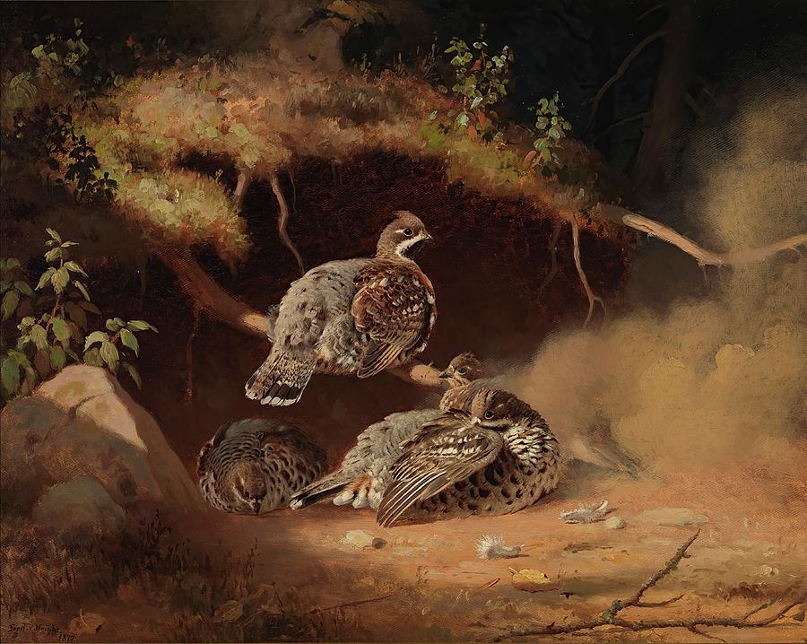 Bird Painting - Hazel Grouse Wallowing In Sand by Ferdinand Von Wright