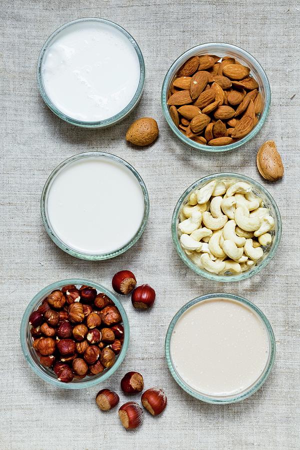 Hazelnut Milk, Almond Milk And Cashew Milk Photograph by Brigitte Sporrer