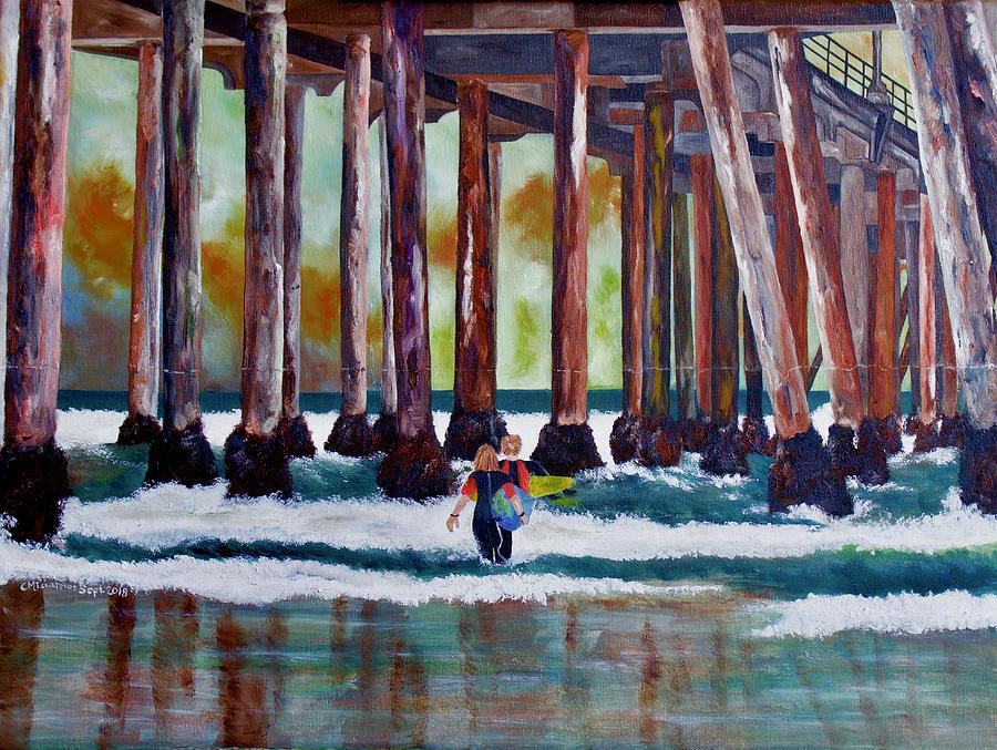 Hb Surf At Sunset Painting