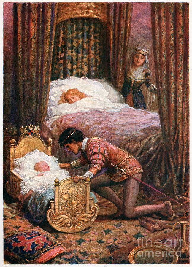 Baby Drawing - he Bent Down To Kiss The Little Baby, From Italian Fairy Tales, By Lilia E. Romano, Published By Raphael Tuck & Sons by Howard Davie