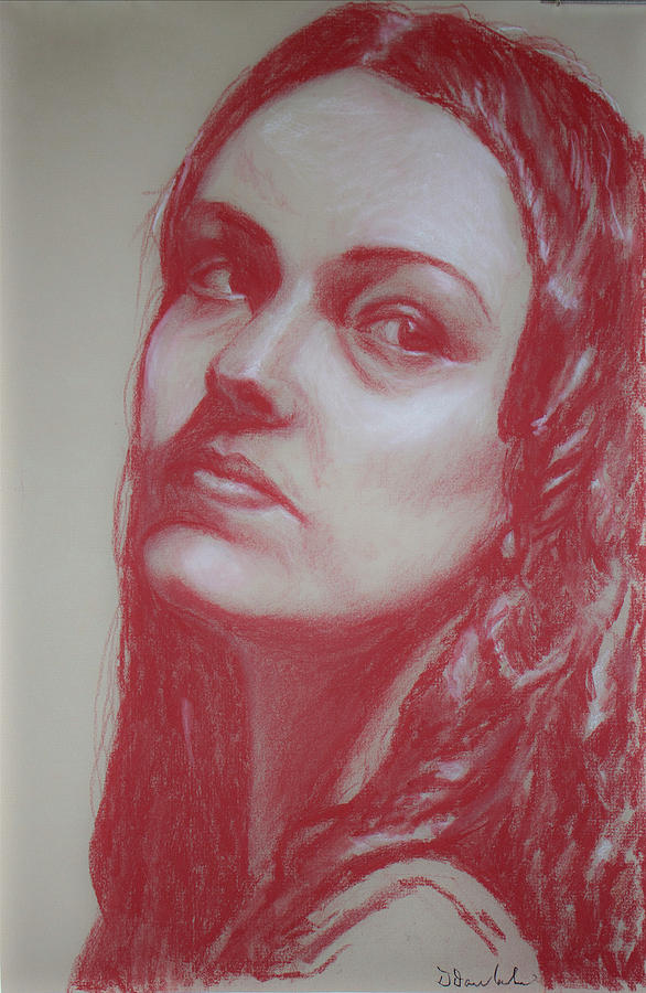 Head Drawing In Red Pastel #7 Drawing
