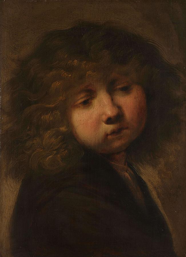 Head of a Boy. Painting by Rembrandt van Rijn -circle of-
