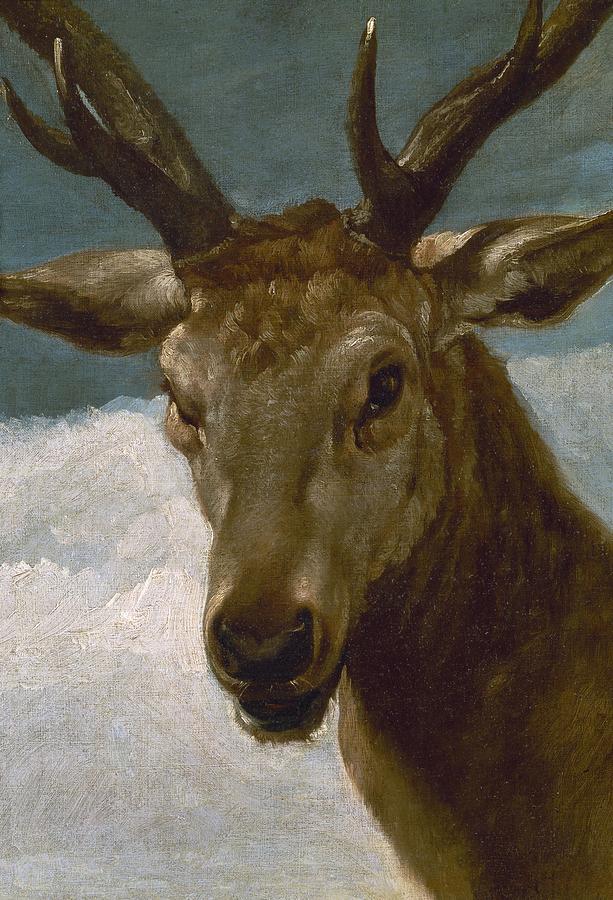 Head of a Buck, ca. 1634, Spanish Baroque, Oil on canvas, 66 cm x 52 cm, P03253. Painting by Diego Velazquez -1599-1660-