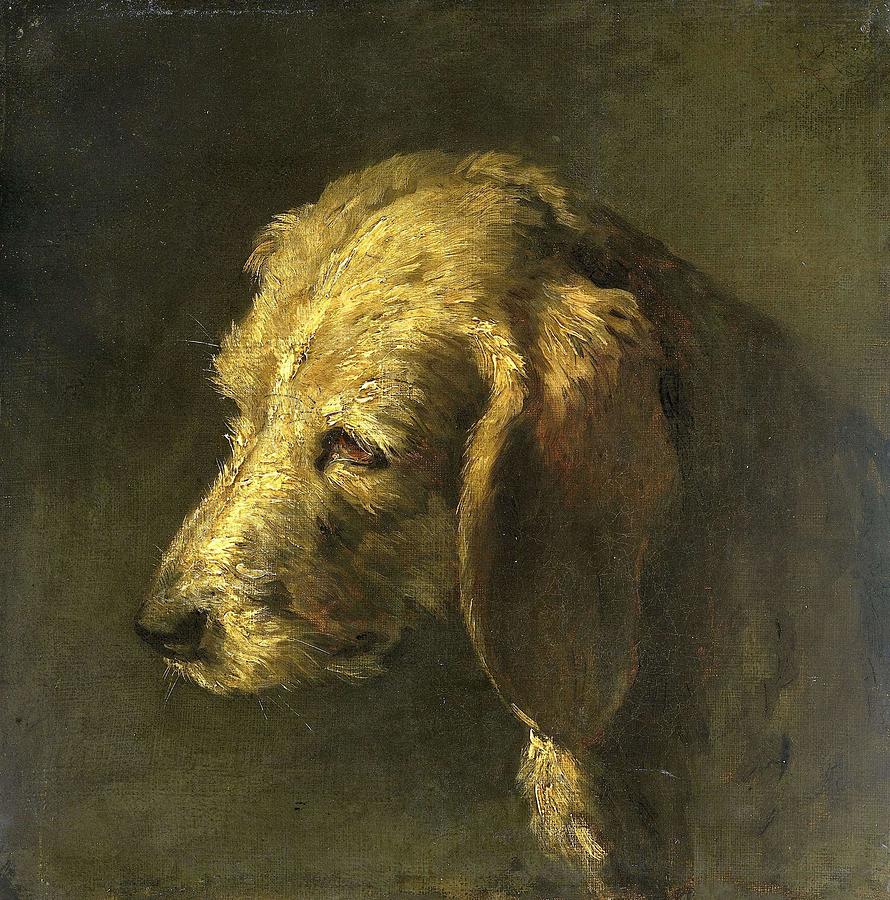 Head of a Dog. Painting by Nicolas Toussaint Charlet -attributed to-
