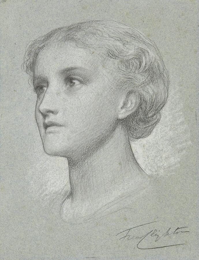 Portrait Drawing - Head Of A Girl by Frederic Leighton