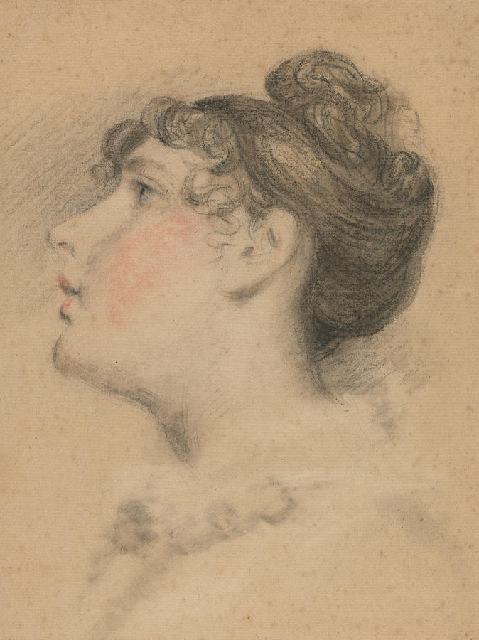 Head of a Girl - Probably a Study of Mrs. De Wint Drawing by Peter De Wint