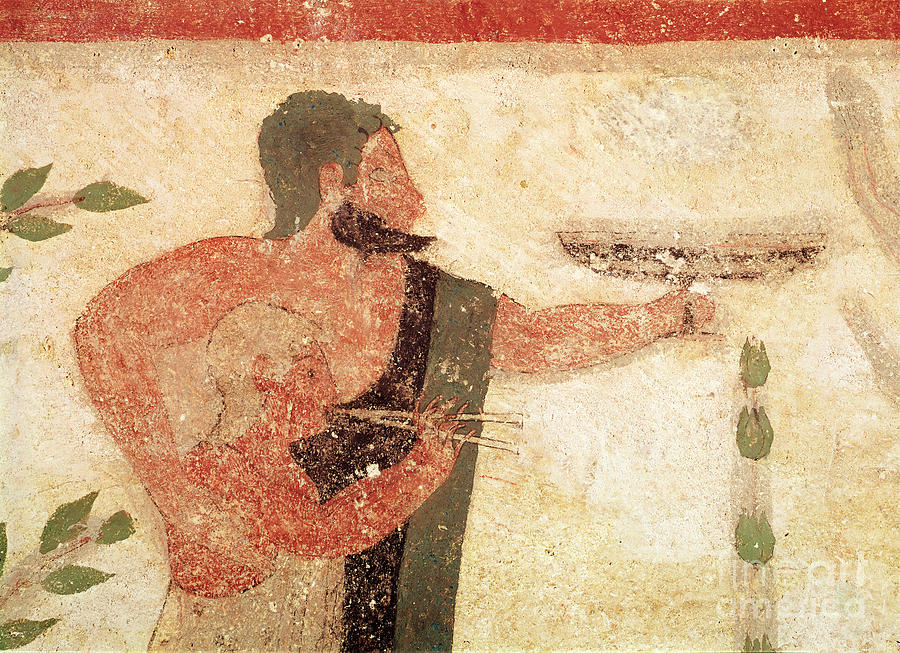 Cup Painting - Head Of A Man And Child Playing A Double Flute, From The Tomb Of The Baron, C.500 Bc by Etruscan