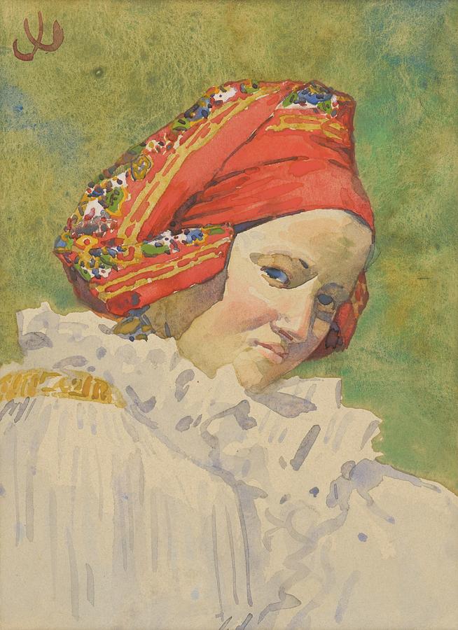 Portraiture Painting - Head Of A Moravian Girl by Joza Uprka
