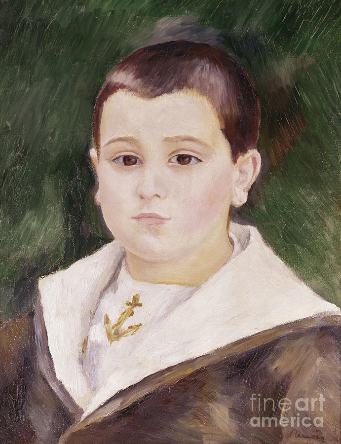 Head Of A Young Boy In A Sailor Suit Painting by Pierre Auguste Renoir