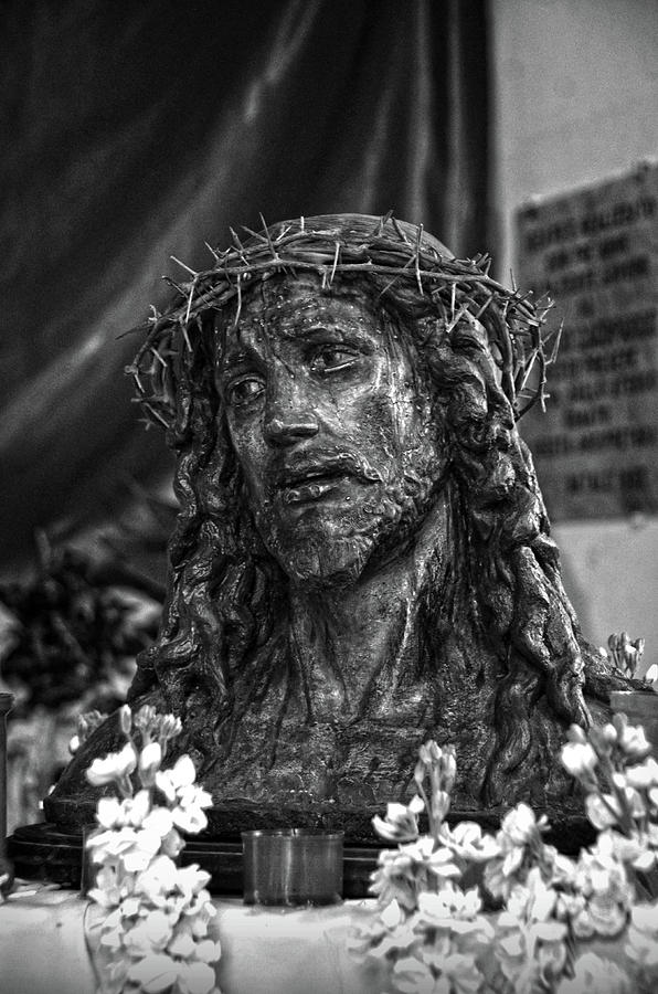 Head of Christ crowned with thorns in a Taormina Church BW Photograph by RicardMN Photography