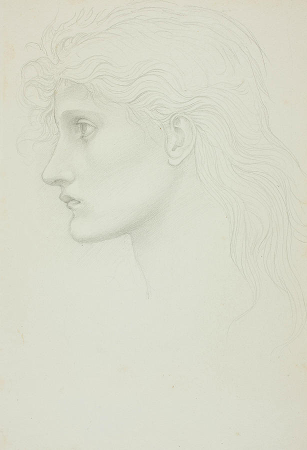 Head of Girl Facing Left Drawing by Edward Burne-Jones
