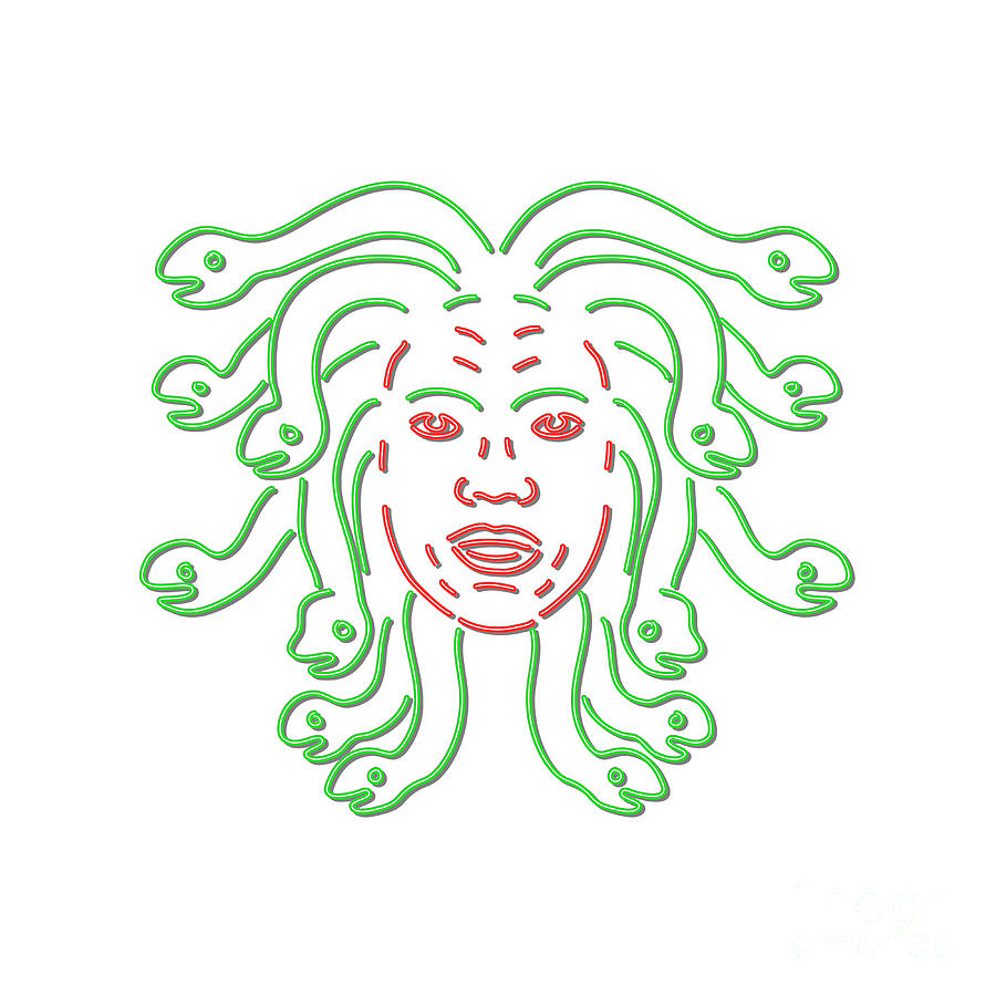 Gorgon Digital Art - Head of Medusa Neon Sign  by Aloysius Patrimonio