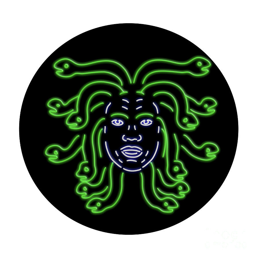 Head of Medusa Oval Neon Sign Digital Art by Aloysius Patrimonio - Pixels