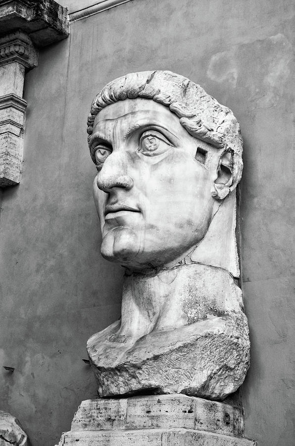 Head of the Colossus of Constantine Rome Italy Black and White Photograph by Shawn OBrien