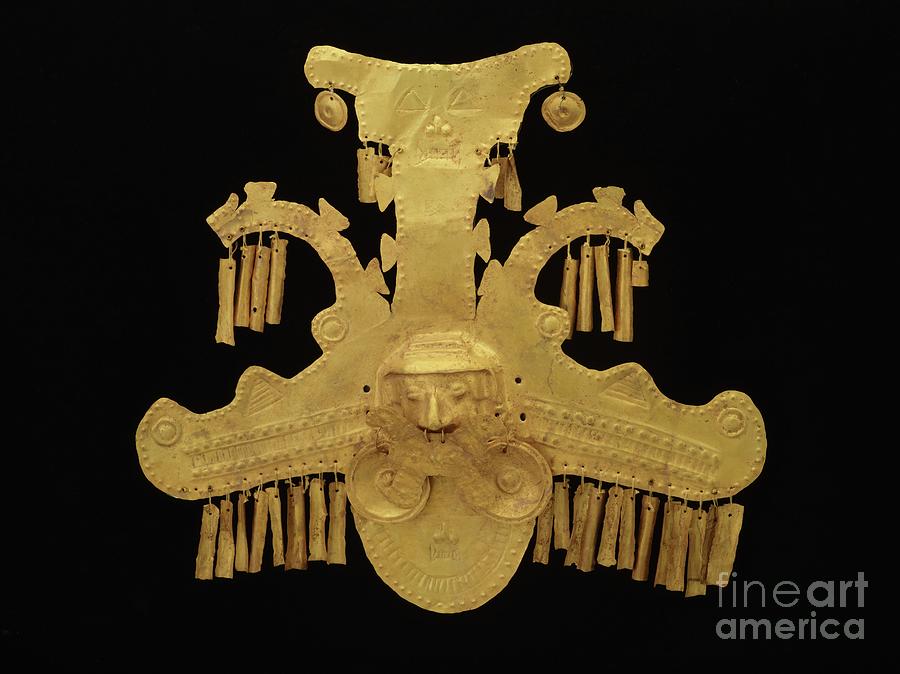 Headdress Ornament With Heads Flanked By Crested Crocodiles, Yotoco Period Photograph by Calima Culture