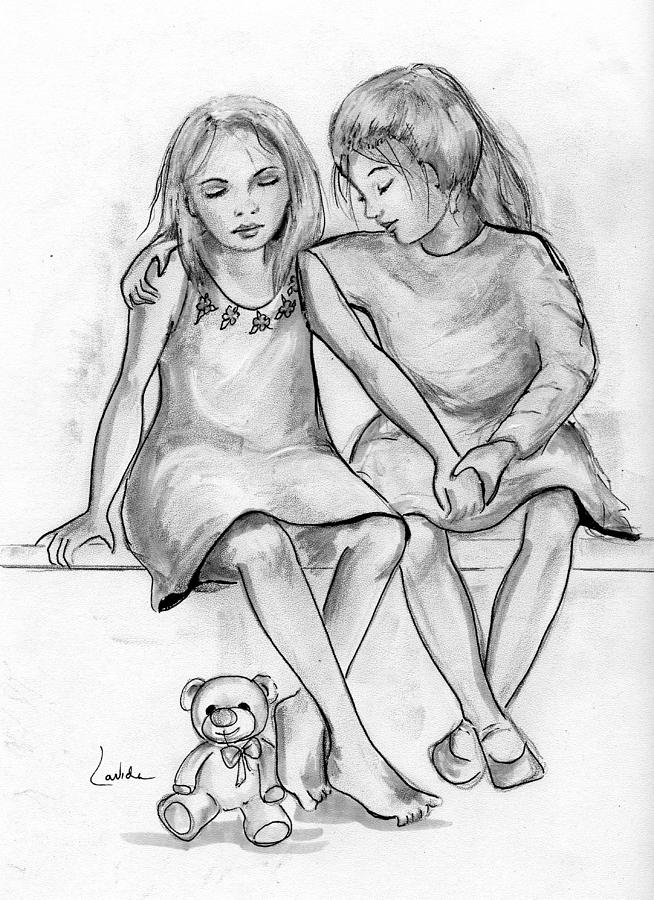 Two sisters | Best friend drawings, Girly m, Friends sketch