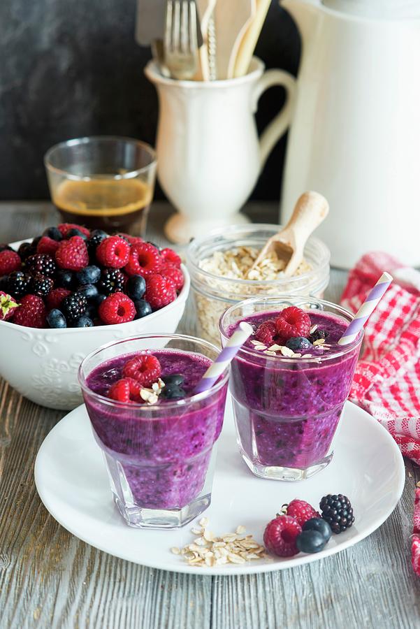 Healthy Berry Smoothies With Oats Photograph by Irina Meliukh