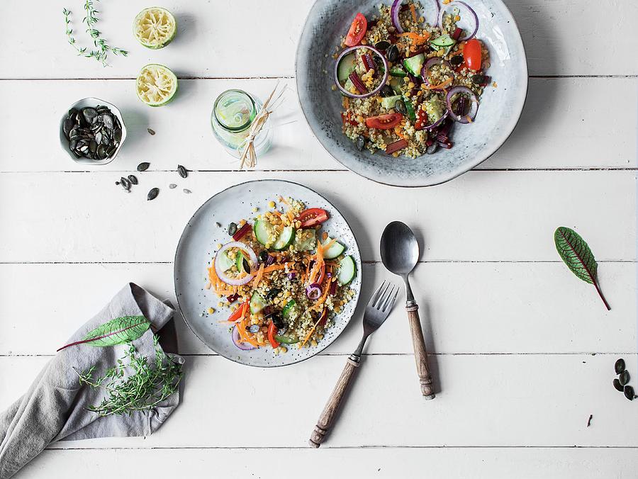 Healthy Quinoa Salad With Fresh Vegetables seen From Above Photograph by Freiknuspern