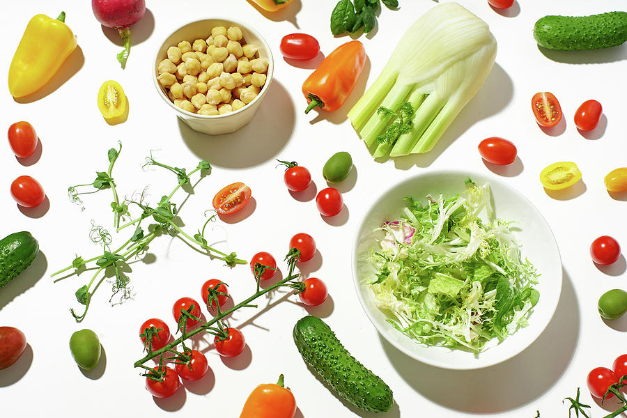 Healthy Salad Ingredients On White Background Photograph by Asya Nurullina