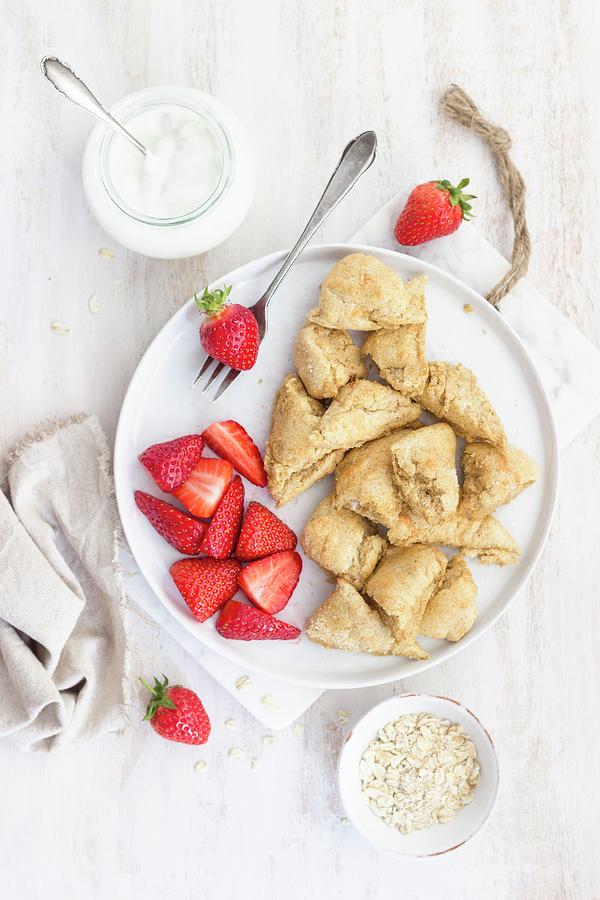 Healthy Shredded Pancakes Made Of Spelt Flour, Almond Milk And Skyr With Strawberries Photograph by Tamara Staab