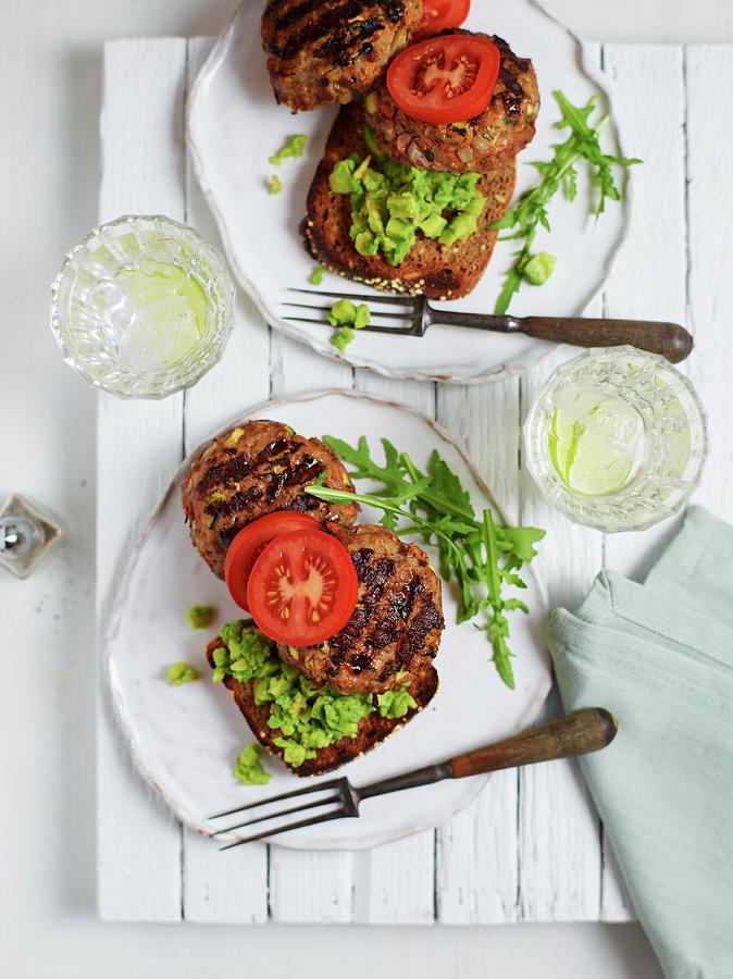 Healthy Veggie Burgers With Avocado And Tomato Photograph by Charlie Richards