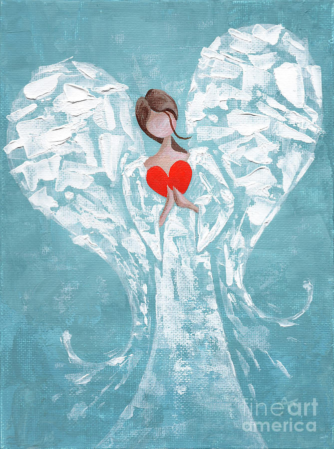 Heard on High Angel - blue heart Painting by Annie Troe