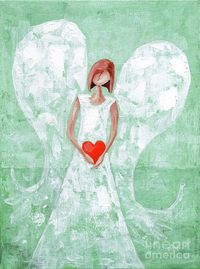 Heard on High Angel - mint green heart Painting by Annie Troe