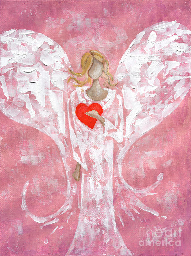 Heard on High Angel - pink heart Painting by Annie Troe