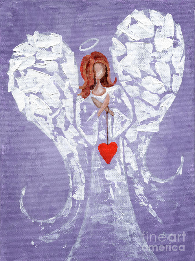 Heard on High Angel - purple heart Painting by Annie Troe