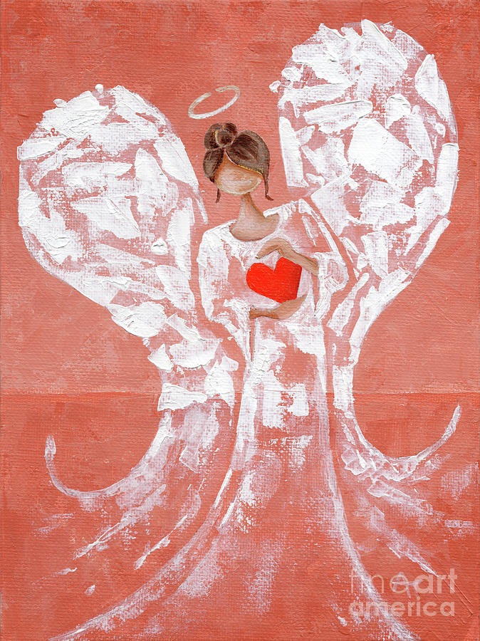 Heard on High Angel - rust orange heart Painting by Annie Troe