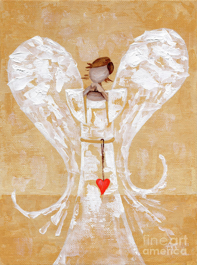 Heard on High Angel - yellow heart Painting by Annie Troe