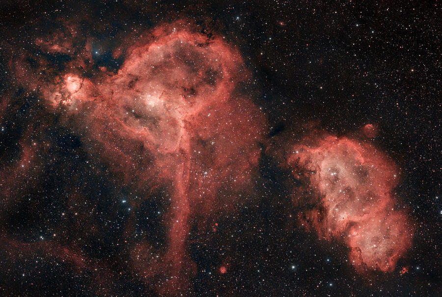 Night Photograph - Heart And Soul Nebula - Ic 1805 Ic 1848 by Brett Joslin