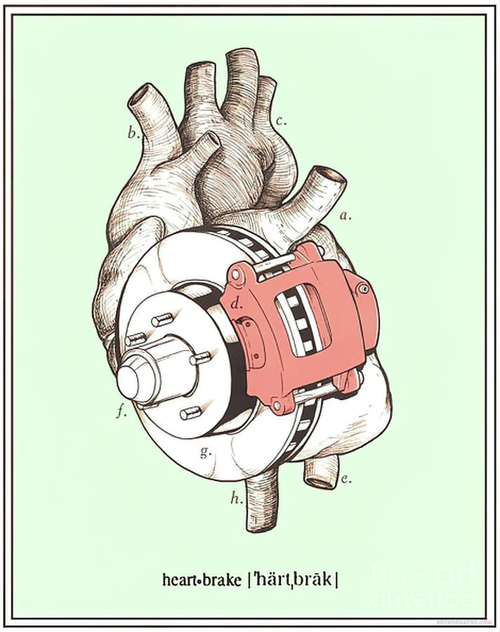 Heart Brake Humorous Depiction Of Brake Assembly And Human Heart Mixed Media by Retrographs