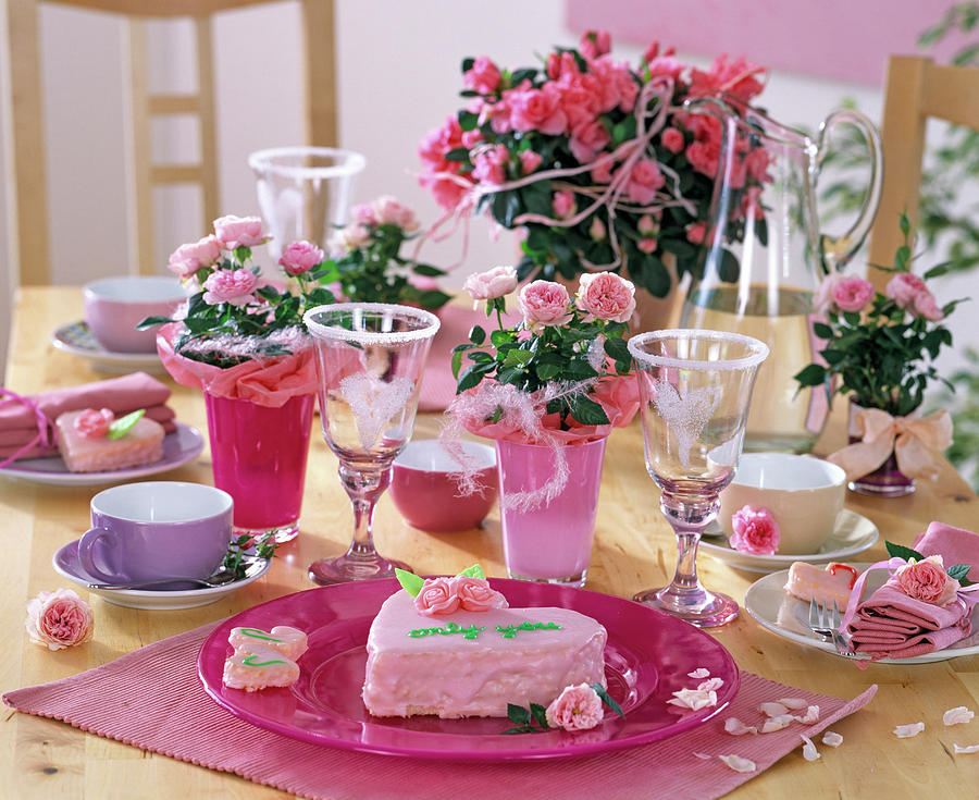 Heart Cake With Pink Frosting, Pink Chinensis Rose pot Frogs Photograph by Friedrich Strauss