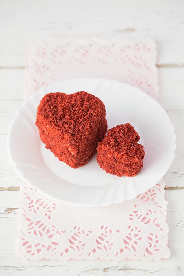 Heart -haped Red Velvet Cakes, One Big And One Small Photograph by Malgorzata Laniak