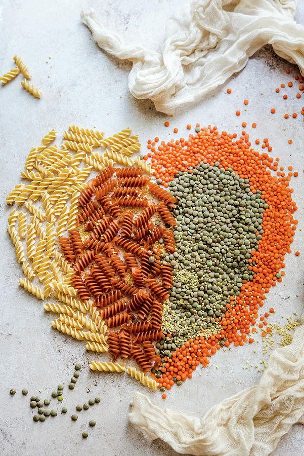 Heart Made Of Pasta And Lentils Photograph by Diana Kowalczyk
